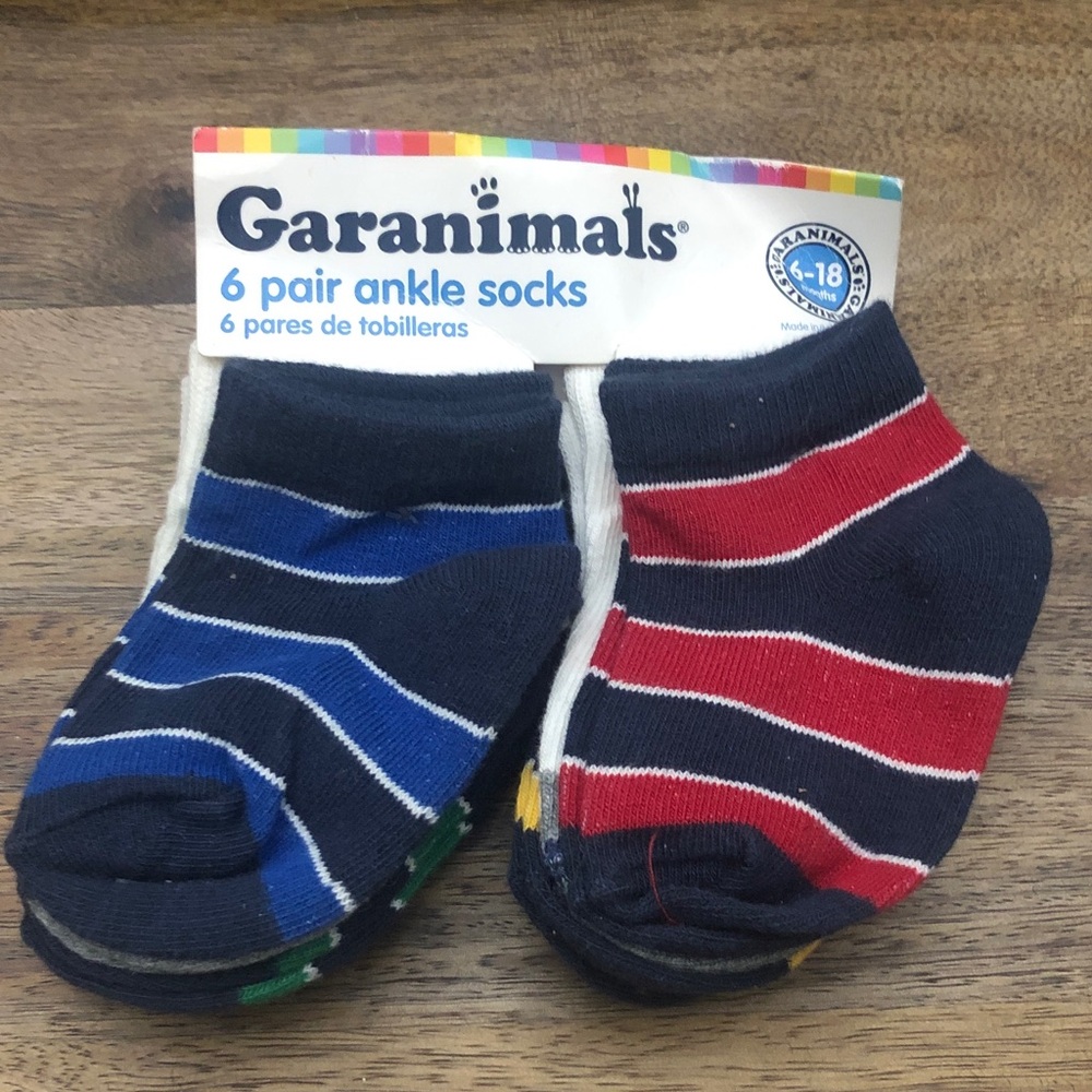 Garanimals Navy Socks with Blue and Red Stripes - Ankle Socks (6 Pair)
